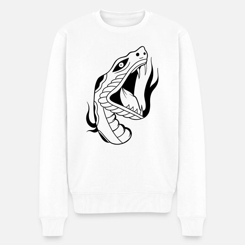 Schlange Oldschool Tattoo - Männer Premium Bio Pullover - Weiß
