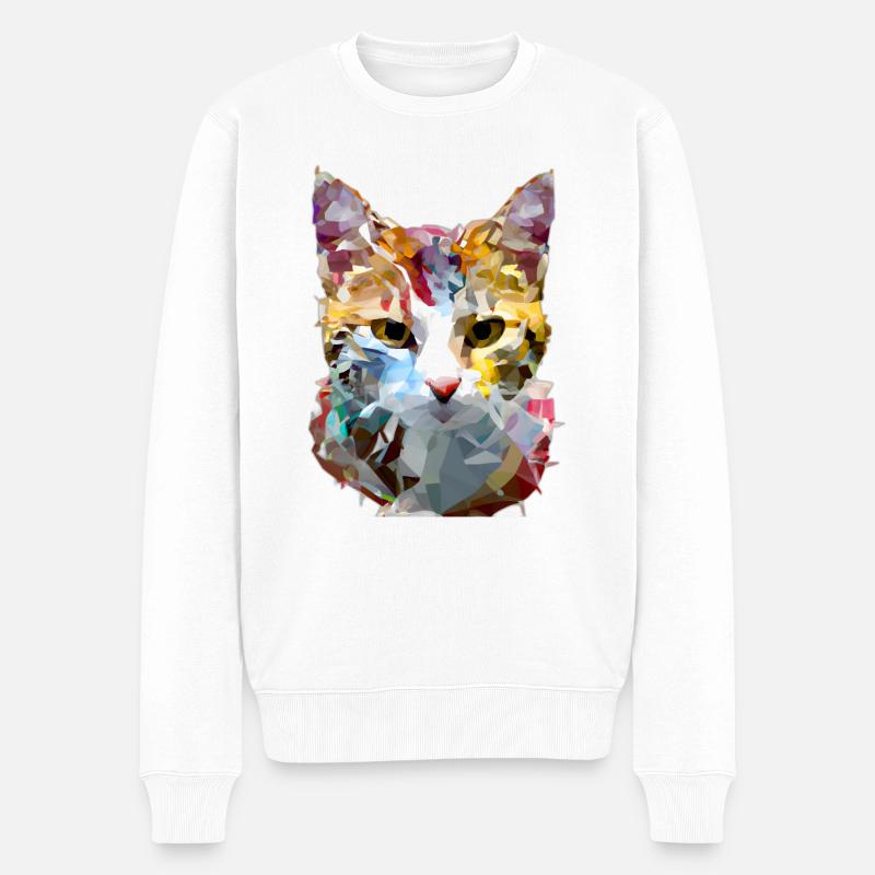 Chat géométrique polygonal abstrait - Pull Premium bio Homme - blanc