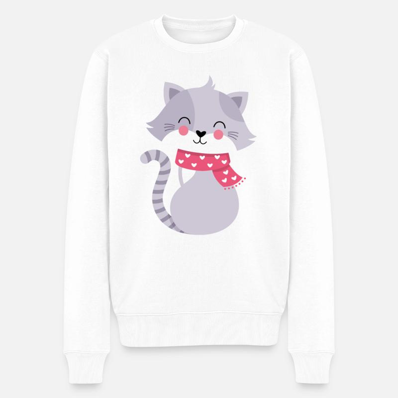 niedliche Katze - Männer Premium Bio Pullover - Weiß