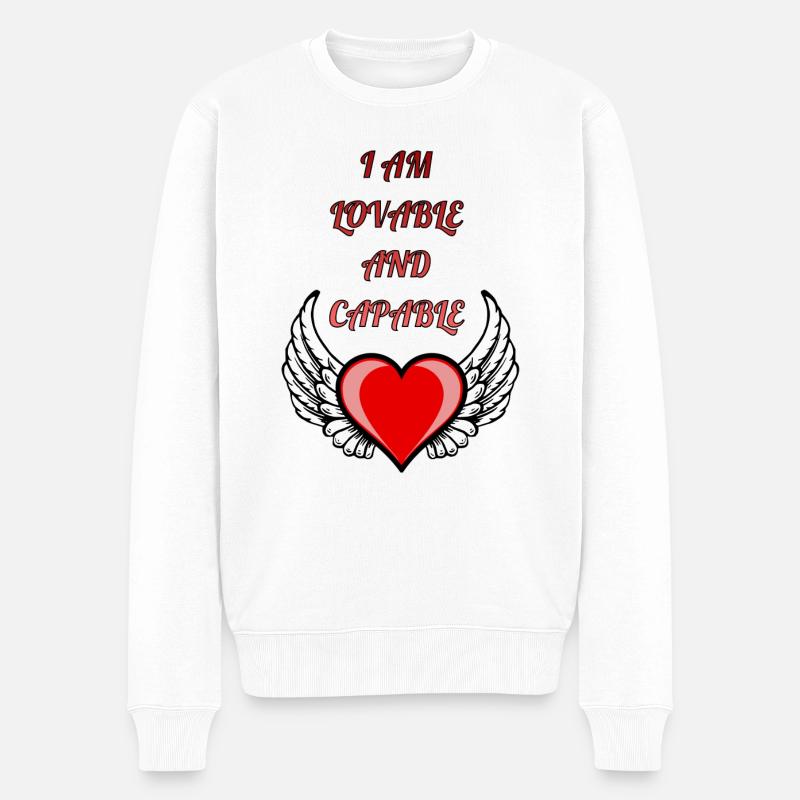 Ich bin liebenswert und fähig - Männer Premium Bio Pullover - Weiß