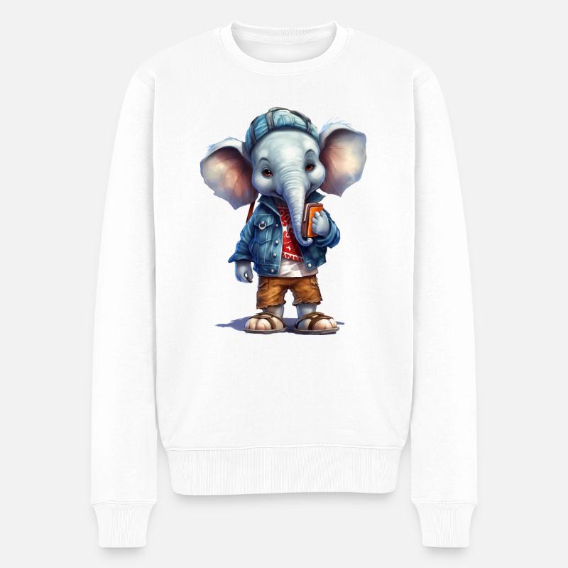 Dessin animé mignon d'éléphant - Pull Premium bio Homme - blanc