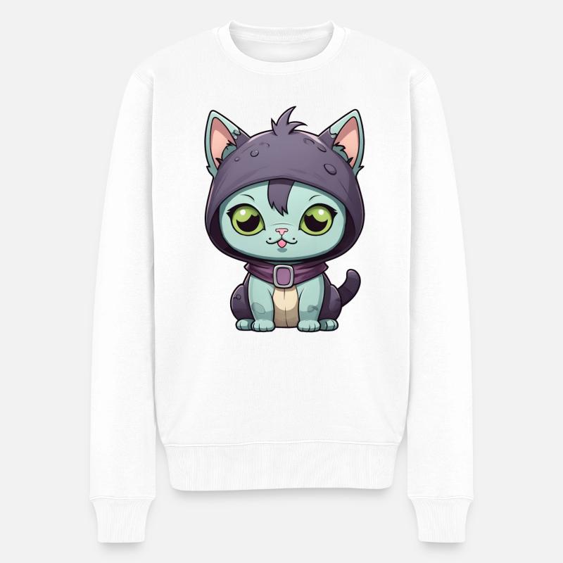 Halloween Monster Katze - Männer Premium Bio Pullover - Weiß