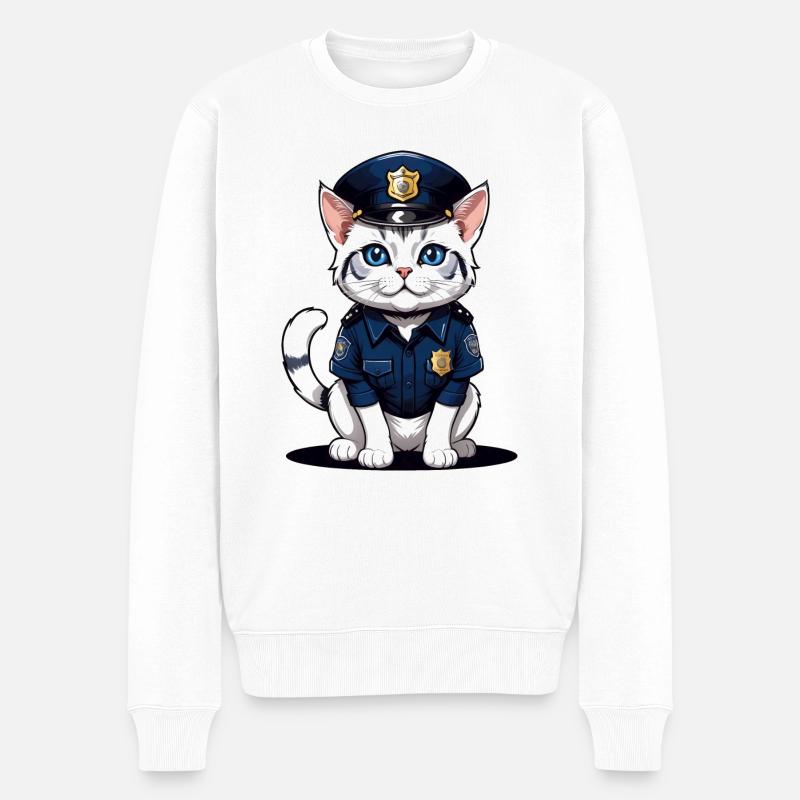 Katzen Polizist Cat Cop Geschenk Polizei - Männer Premium Bio Pullover - Weiß
