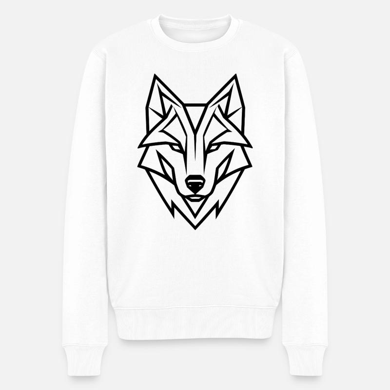 Wild Wolf Logo, Wolfskopf, geometrisch - Männer Premium Bio Pullover - Weiß