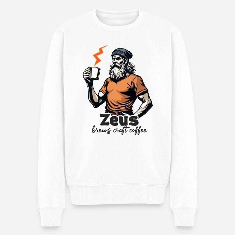 Zeus prépare du café artisanal ! - Pull Premium bio Homme - blanc