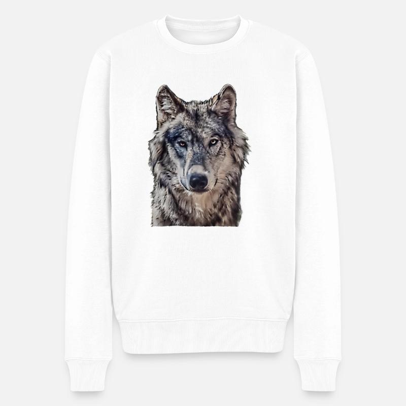 Wolfkopf von vorne - Männer Premium Bio Pullover - Weiß