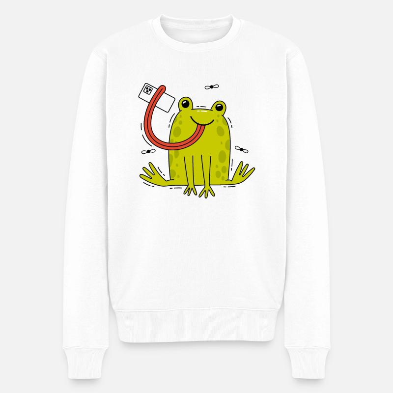 Frosch und Selfie - Männer Premium Bio Pullover - Weiß