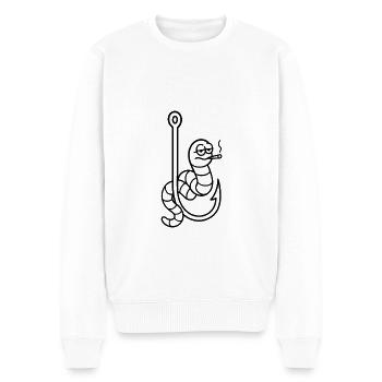Cooler Wurm mit Zigarette - Männer Premium Bio Pullover - Weiß - Vorne - Thijin (182cm)