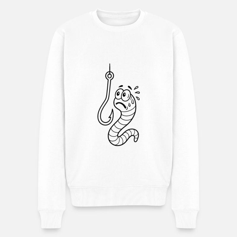 Panik-Wurm am Haken - Männer Premium Bio Pullover - Weiß