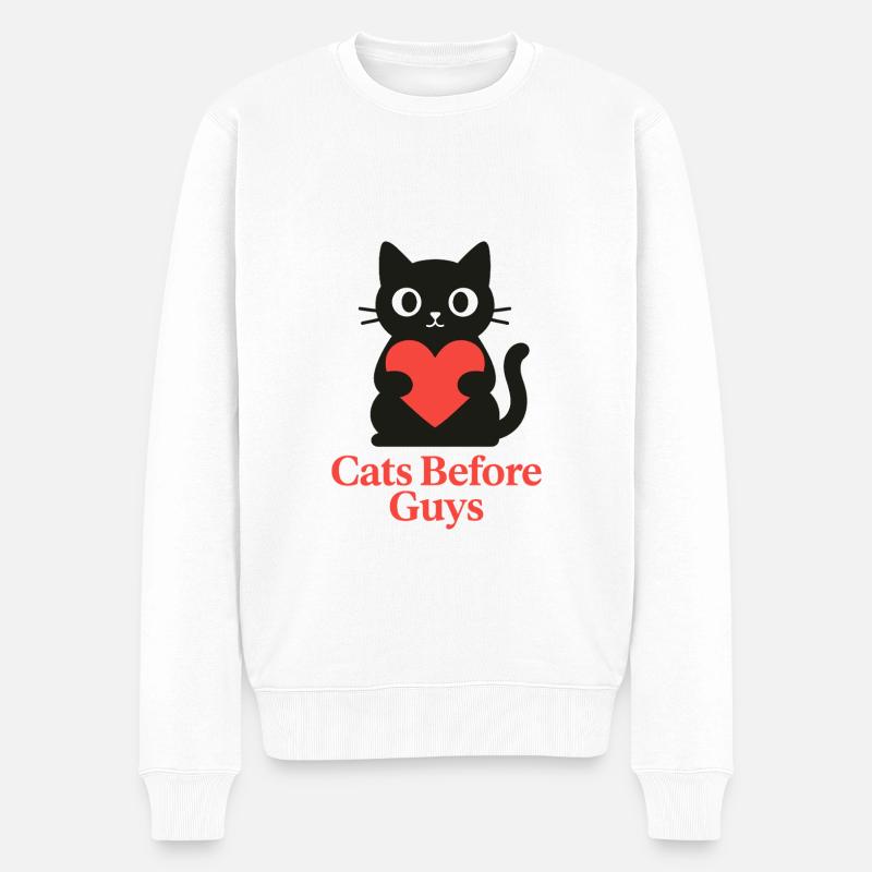 Katzenliebe vor Männerkram - Männer Premium Bio Pullover - Weiß