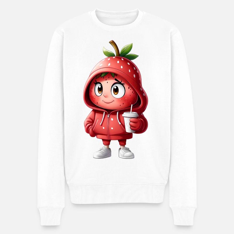 Erdbeer Hoodieheld - Männer Premium Bio Pullover - Weiß