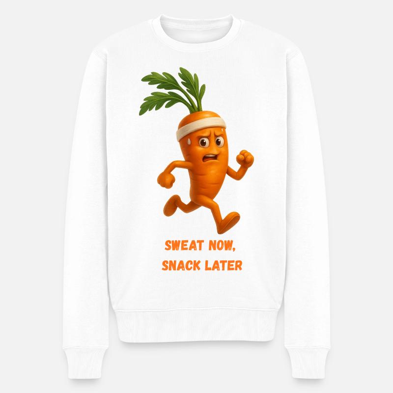 Karotte Läufer Snack Möhre Karikatur  - Männer Premium Bio Pullover - Weiß