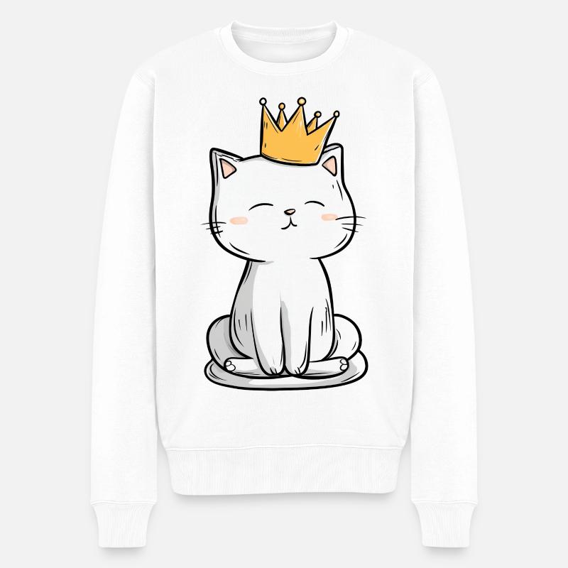 Katzenkönig - Männer Premium Bio Pullover - Weiß