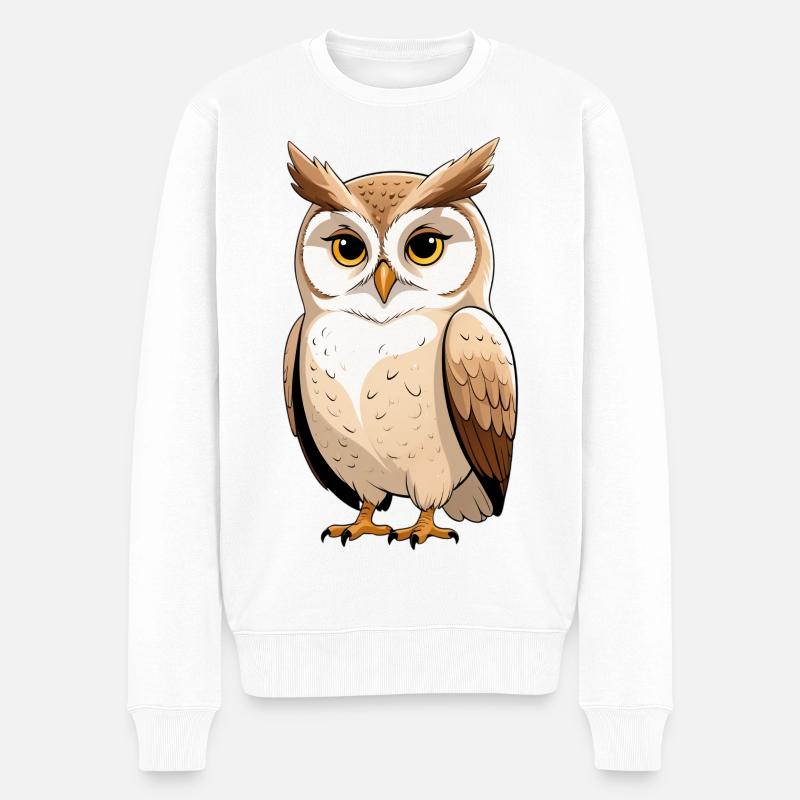 Dessin animé Drôle de Hibou Arbre - Pull Premium bio Homme - blanc