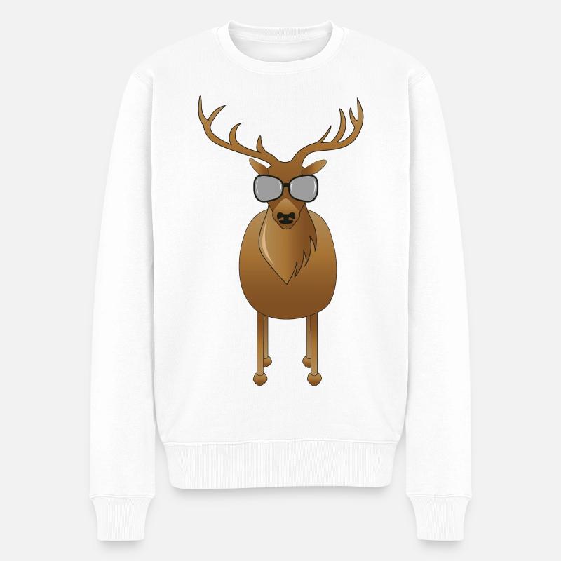 Platzhirsch mit Sonnenbrille - Männer Premium Bio Pullover - Weiß