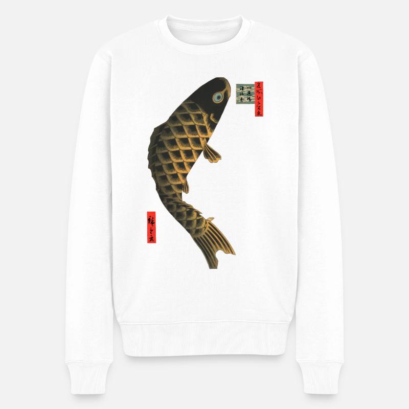 Ukiyo-e: carpe koï par Hiroshige - Pull Premium bio Homme - blanc