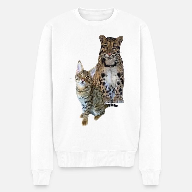 Nebelparder und Katze - Männer Premium Bio Pullover - Weiß