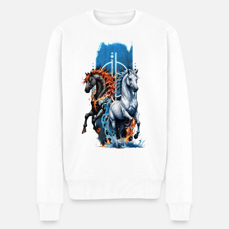 Ätherische Harmonie: Majestätisches Wasser- und Feuerpferd - Männer Premium Bio Pullover - Weiß