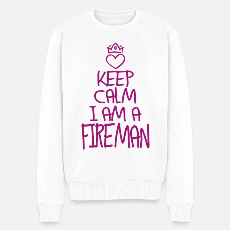 Keep Calm Feuerwehrmann cool Geschenk Feuerwehr - Männer Premium Bio Pullover - Weiß