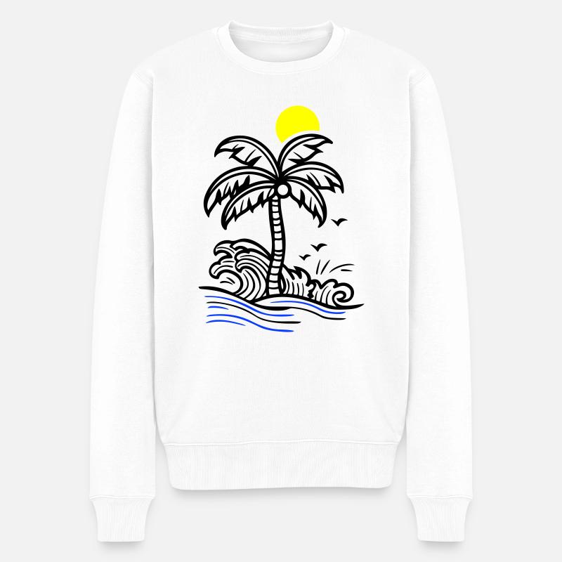 Palm Tree Holidays Plage Été - Pull Premium bio Homme - blanc
