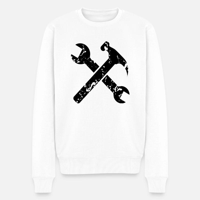 werkzeug hammer schraubenschlüssel - Männer Premium Bio Pullover - Weiß