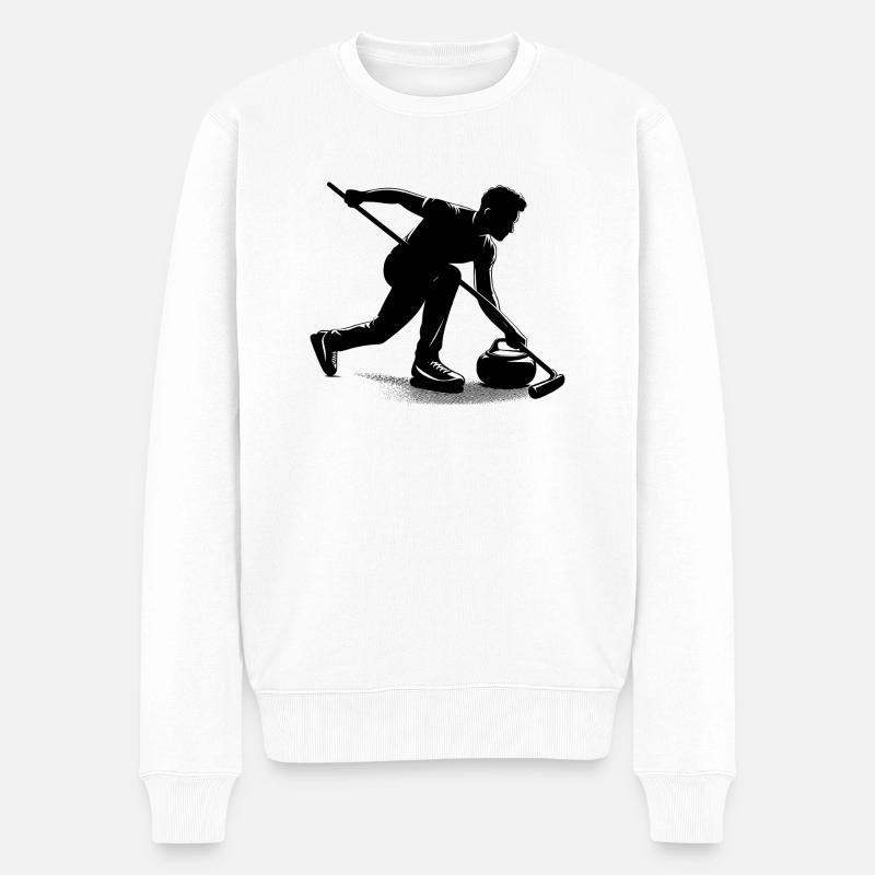 Curling Umriss - Männer Premium Bio Pullover - Weiß