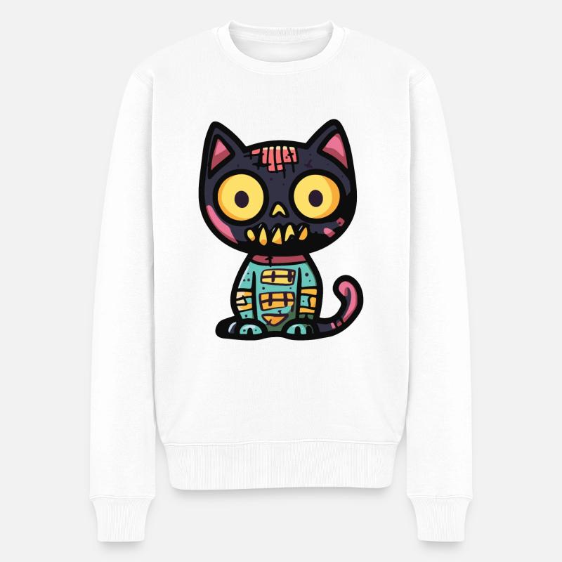 Katze Halloween Lustig - Männer Premium Bio Pullover - Weiß