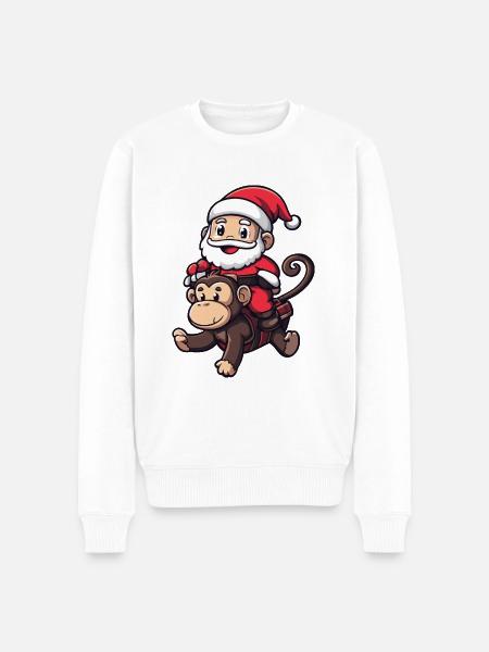 Affe Weihnachtsmann - Männer Premium Bio Pullover - Weiß