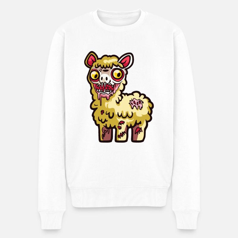 Alpaka Llama Halloween Comic Zombie - Männer Premium Bio Pullover - Weiß