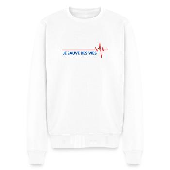 je sauve des vies - Pull Premium bio Homme - blanc - Devant - Thijin (182cm)
