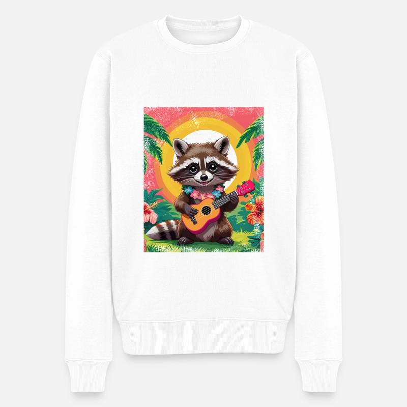 Waschbär mit Ukulele - Männer Premium Bio Pullover - Weiß