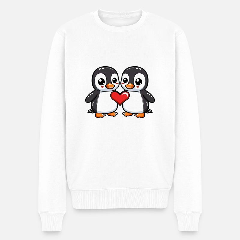 Pingouin Couple Saint-Valentin - Pull Premium bio Homme - blanc
