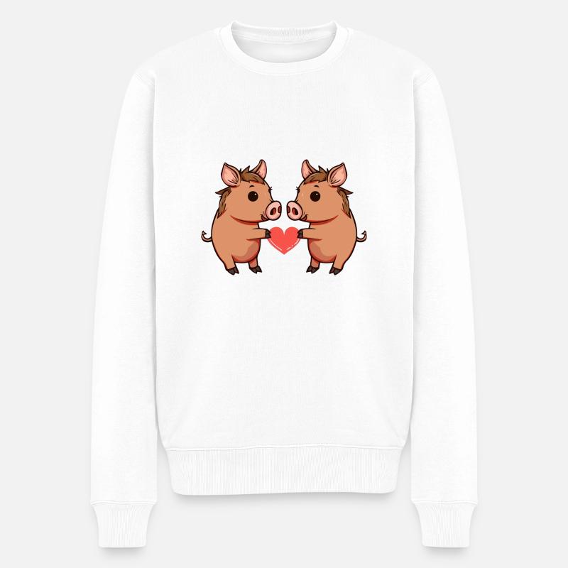 Couple de sangliers Saint-Valentin - Pull Premium bio Homme - blanc