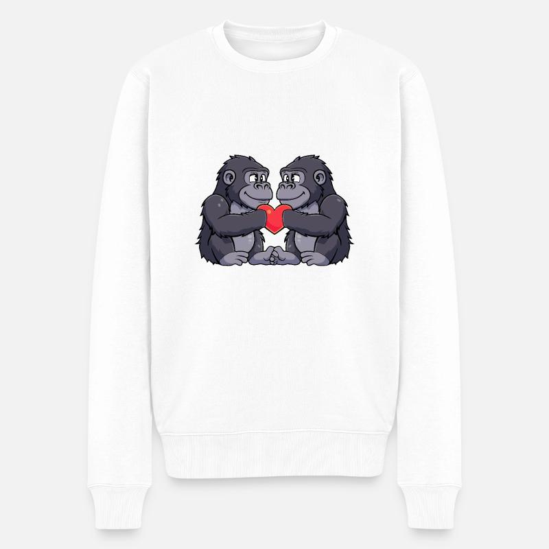 Couple de gorilles Saint-Valentin - Pull Premium bio Homme - blanc