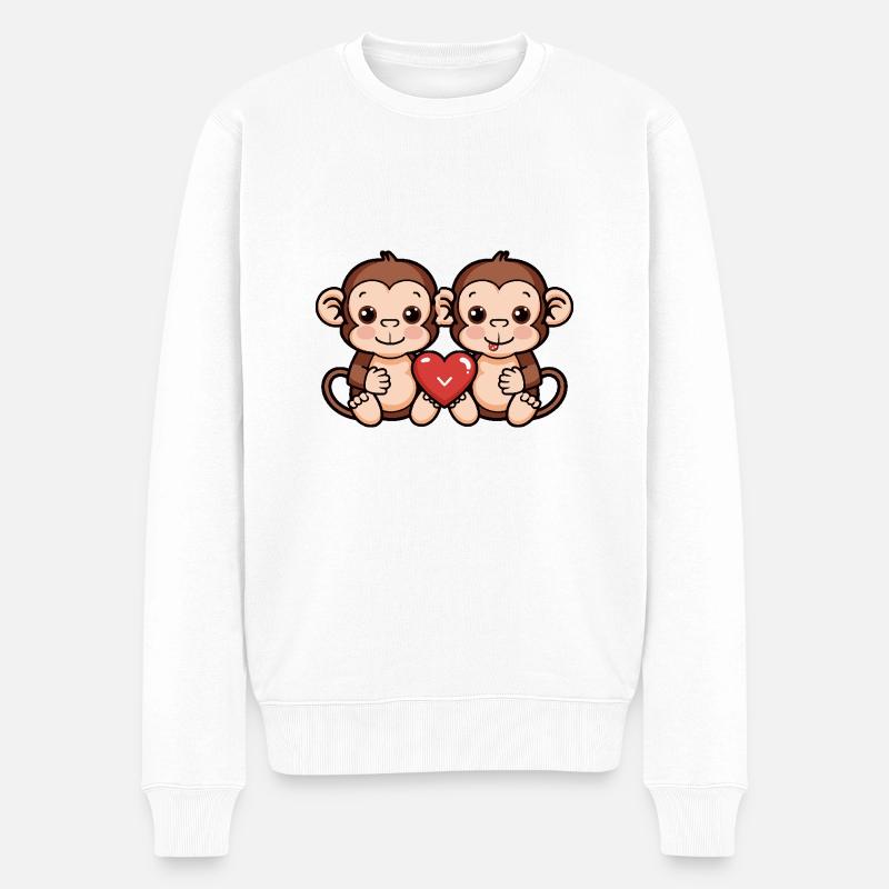 Couple de singes Saint-Valentin - Pull Premium bio Homme - blanc