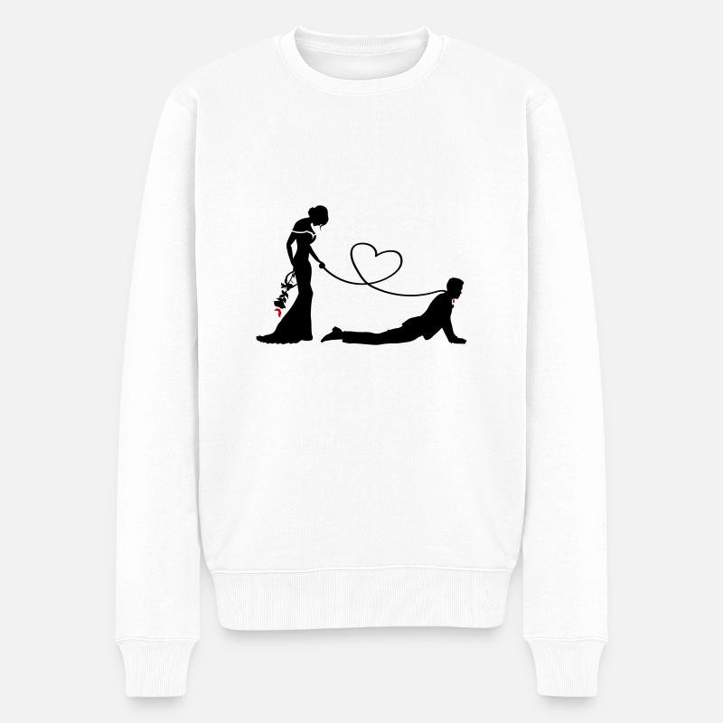 Hochzeit Brautpaar Leine Herz - Männer Premium Bio Pullover - Weiß