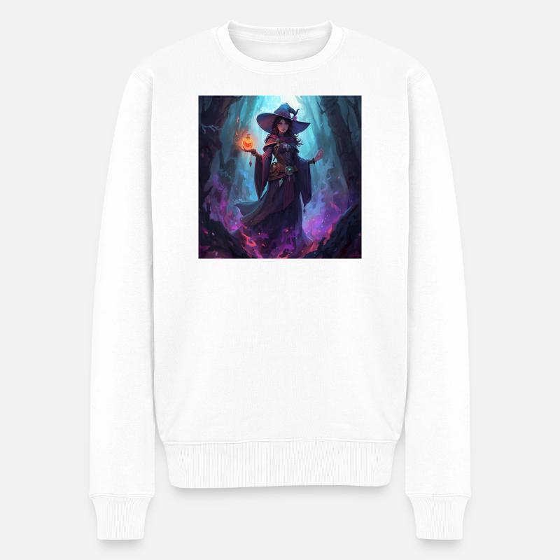 Verzauberte Höhlenhexe - Männer Premium Bio Pullover - Weiß