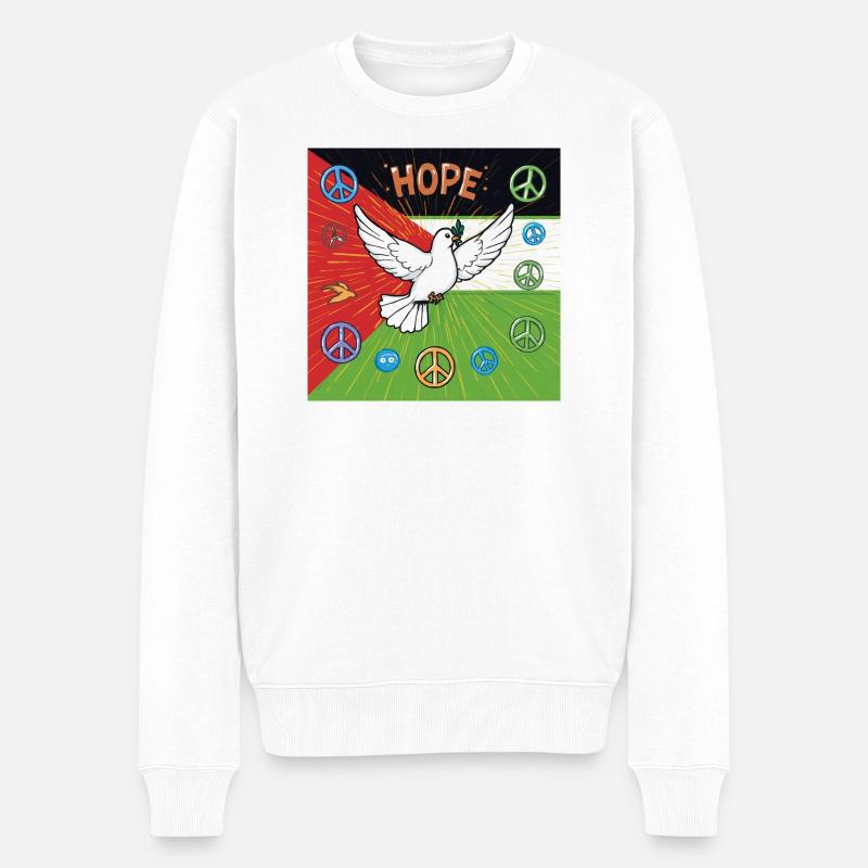 Hoffnungstaube und Friedenszeichen - Männer Premium Bio Pullover - Weiß