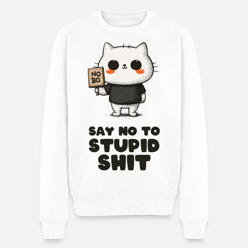 Un chat câlin dit non - Pull Premium bio Homme - blanc