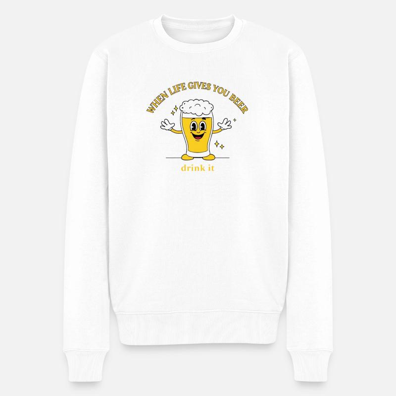 Bier-Lebensmotto Cartoon - Männer Premium Bio Pullover - Weiß