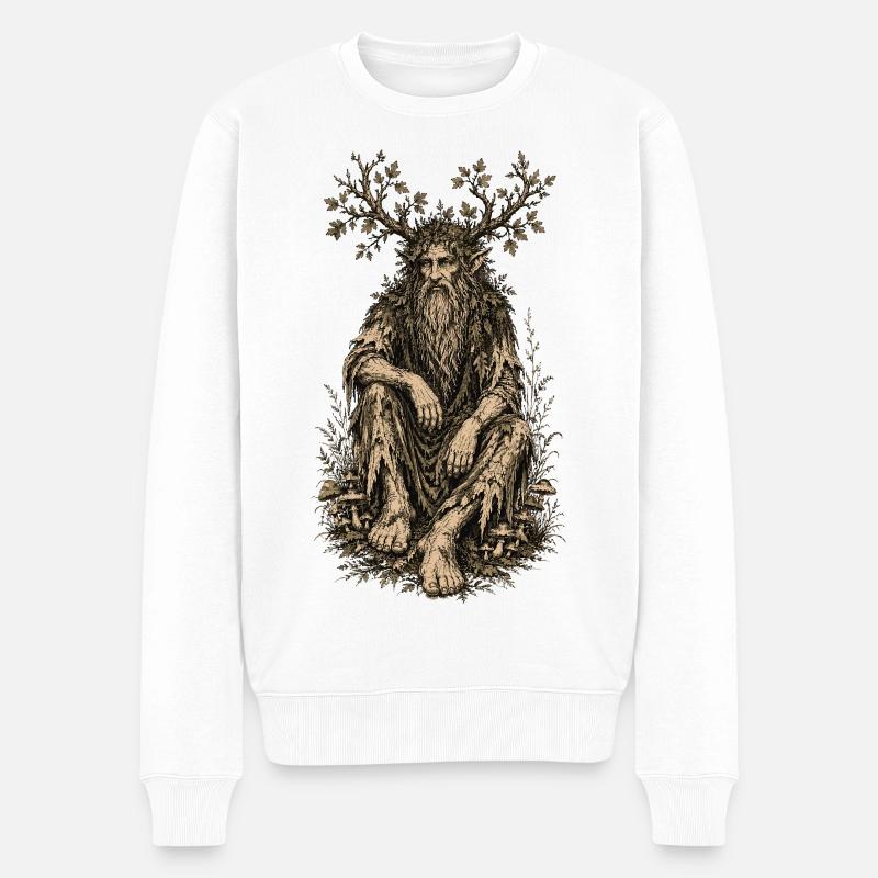 Sitzende Leshy - Männer Premium Bio Pullover - Weiß