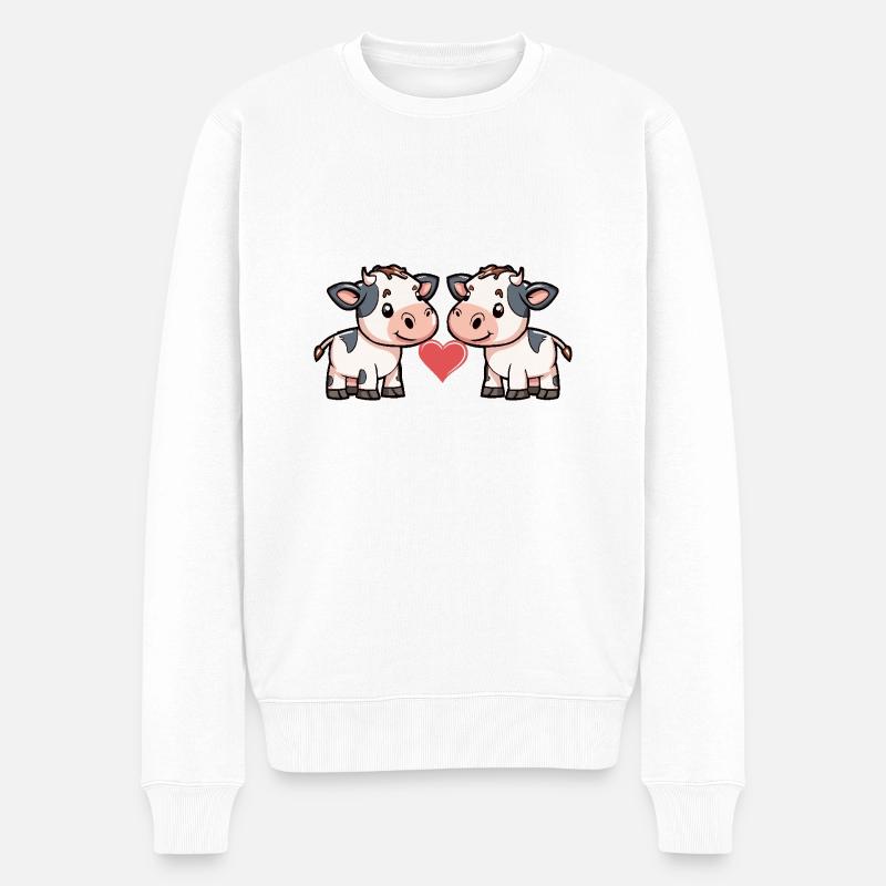 Couple de vaches Saint-Valentin - Pull Premium bio Homme - blanc