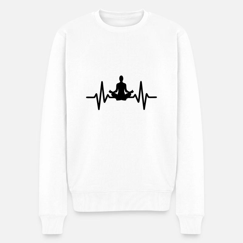 Herzschlag Yoga Meditation - Männer Premium Bio Pullover - Weiß