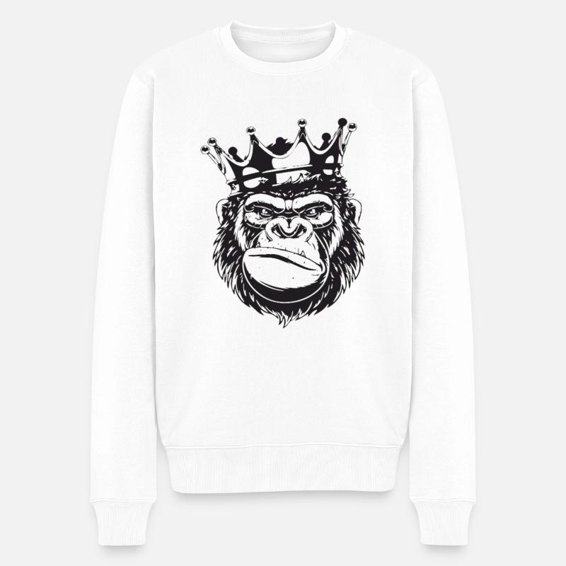 Gorille avec couronne - Pull Premium bio Homme - blanc