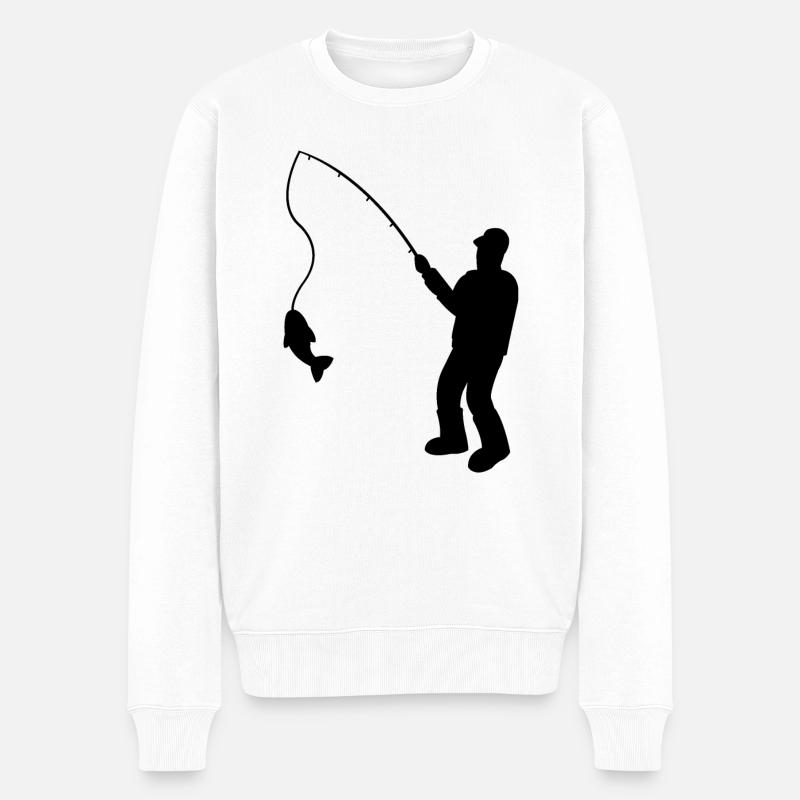 Fischer mit Angelrute und Fisch - Männer Premium Bio Pullover - Weiß