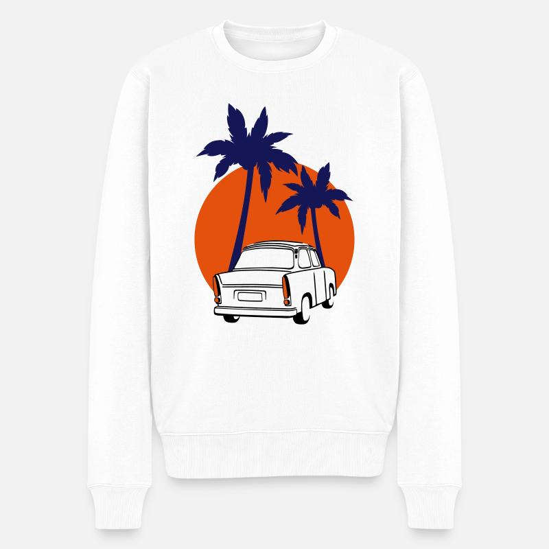 Trabi  Coucher de soleil Palmes - Pull Premium bio Homme - blanc