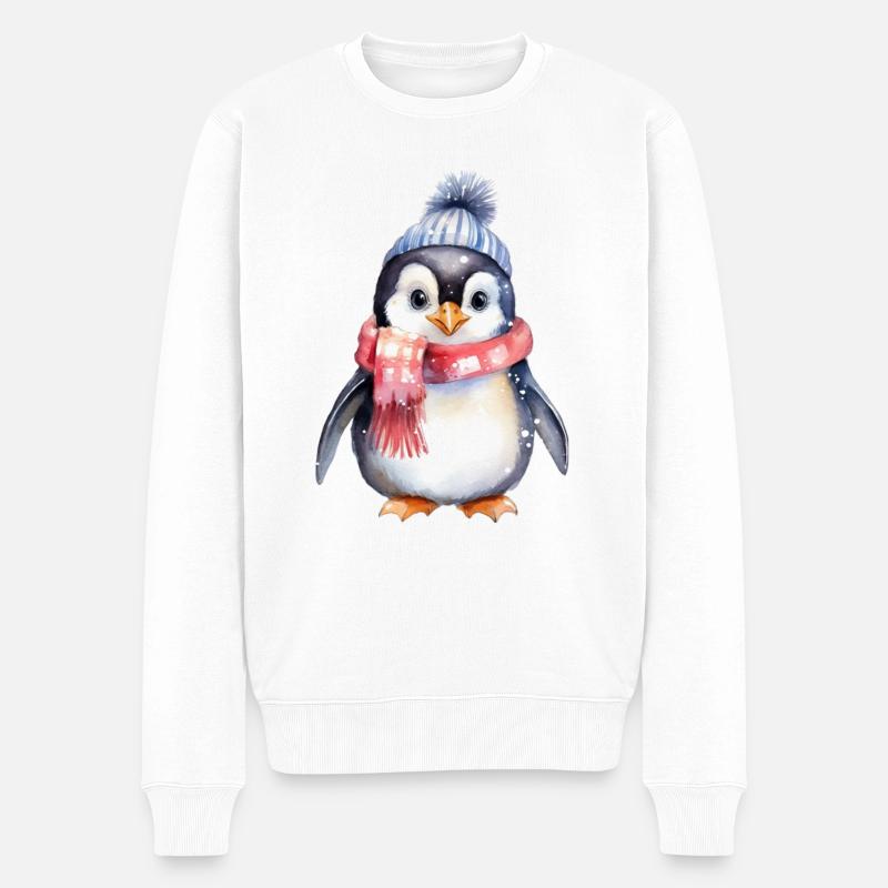 Pinguin im Winter - Männer Premium Bio Pullover - Weiß