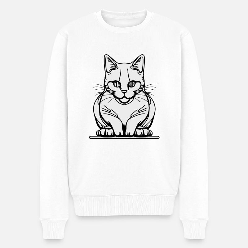 Chat assis d’une ligne - Pull Premium bio Homme - blanc