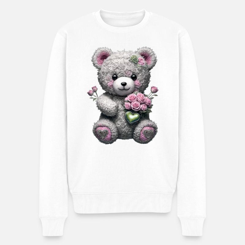 Teddybär mit Rosen - Männer Premium Bio Pullover - Weiß