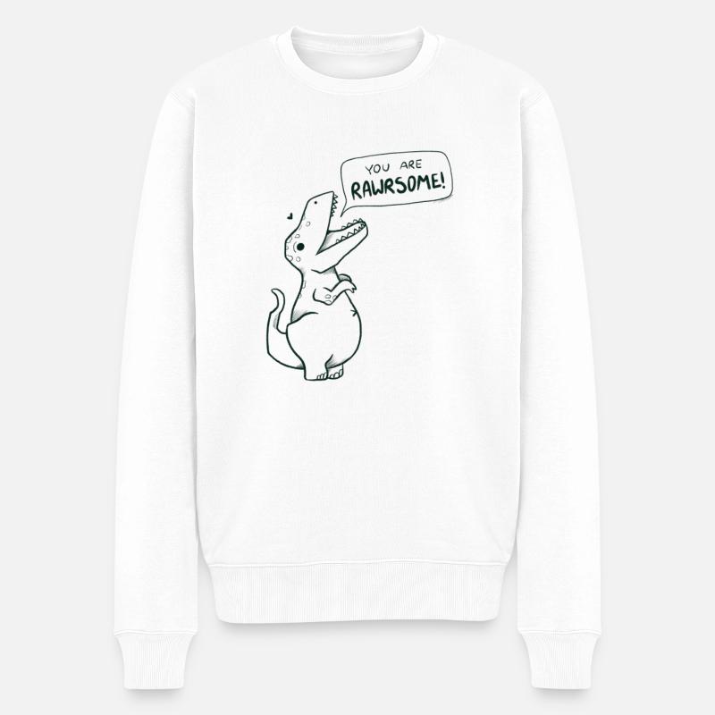 Süßer Dino Spruch "You are Rawrsome" - Männer Premium Bio Pullover - Weiß